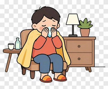 Sick Boy Sitting On Couch With Blanket PNG