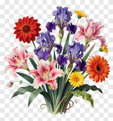 Colorful Flower Bouquet With Lilies And Irises PNG