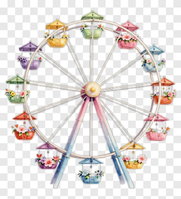 Colorful Ferris Wheel With Floral Baskets PNG