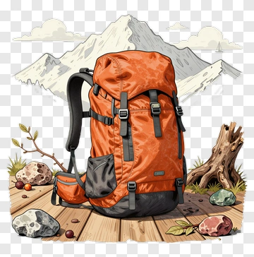 Orange Backpack In A Mountain Landscape PNG