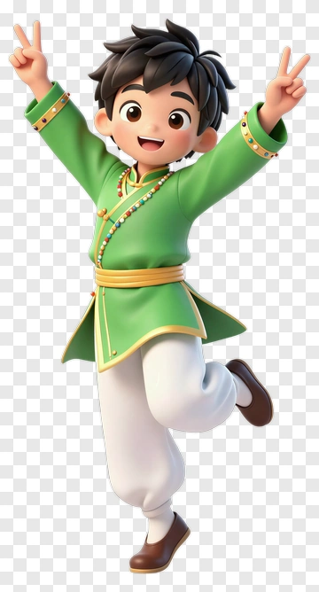 Cartoon Boy In Green Outfit Making Peace Signs PNG
