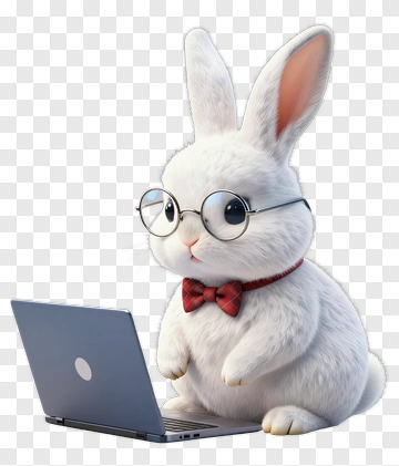 Cartoon Rabbit Using A Laptop PNG