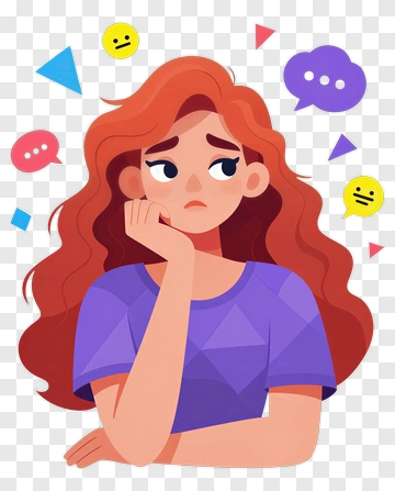 Worried Girl With Thought Bubbles PNG