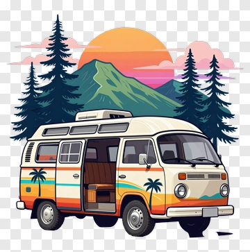 Vintage Camper Van In A Mountain Landscape PNG
