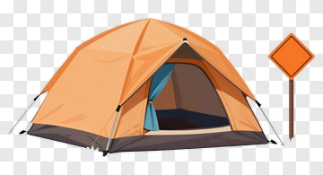 Camping Tent With Warning Sign PNG