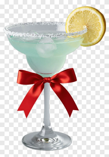 Margarita Cocktail With Lemon Slice And Red Ribbon PNG