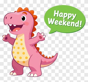 Cartoon Dinosaur Saying Happy Weekend PNG