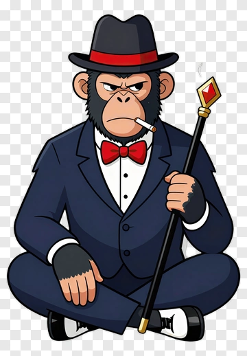 Cartoon Monkey In A Suit Holding A Cane PNG
