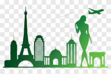 Silhouette Of A Woman With Famous Landmarks And Airplane PNG