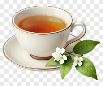 Cup Of Tea With Leaves And Flowers PNG