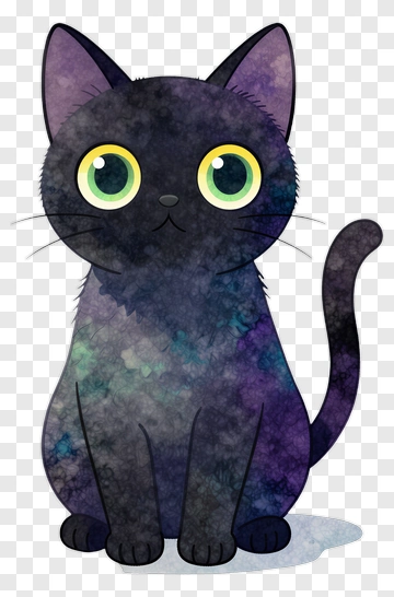 Cartoon Black Cat With Big Green Eyes PNG