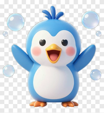 Cartoon Penguin With Bubbles PNG