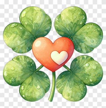Colorful Heart Surrounded By Four Leaf Clovers PNG