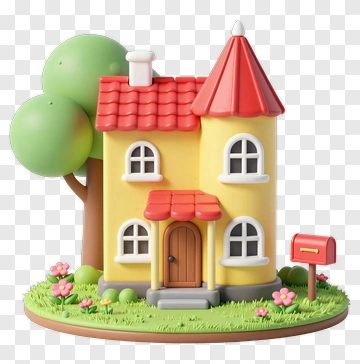 Colorful House With Tree And Flowers PNG