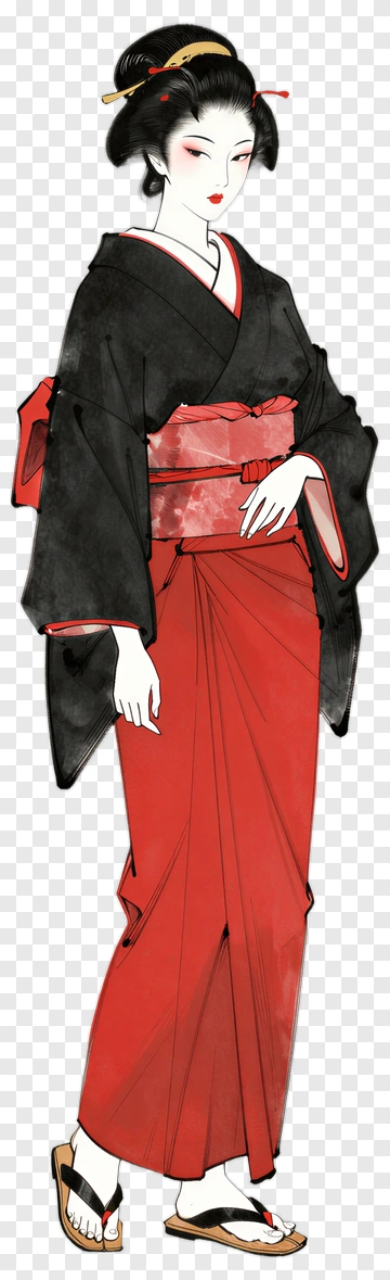 Traditional Japanese Woman In Kimono PNG