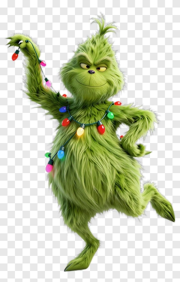 Cartoon Grinch Holding Christmas Lights PNG
