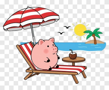 Cartoon Pig Relaxing On A Beach Chair PNG