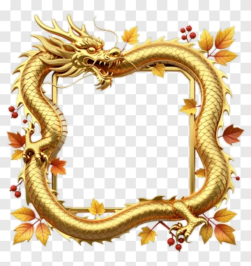 Golden Dragon Frame With Autumn Leaves PNG