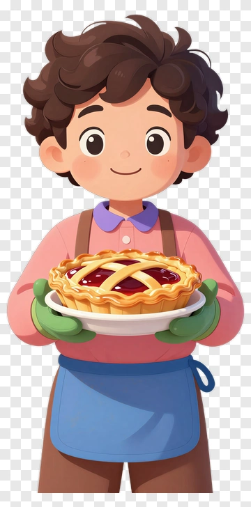 Cartoon Boy Holding A Pie PNG