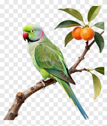 Colorful Parrot Perched On A Branch With Oranges PNG