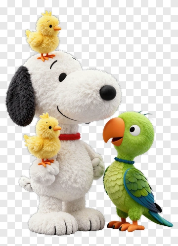 Cartoon Dog With Birds PNG