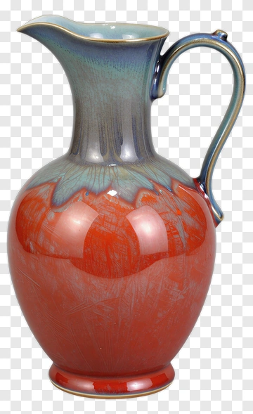 Ceramic Pitcher With Blue And Red Glaze PNG