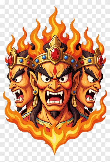 Three-Headed Demon With Flames PNG