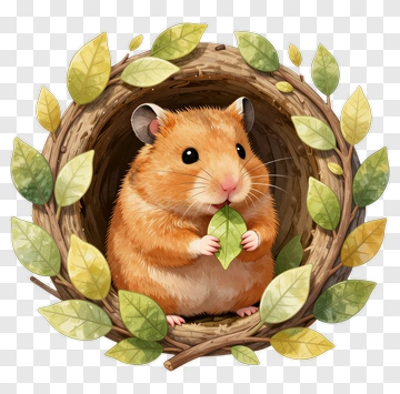 Cute Hamster Holding A Leaf In A Nest PNG