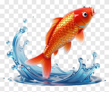 3D Goldfish Jumping Out Of Water PNG