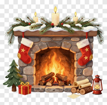 Christmas Fireplace With Stockings And Tree PNG