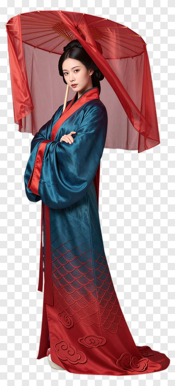 Woman In Traditional Kimono Holding A Red Umbrella PNG