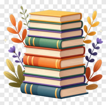 Colorful Book Stack With Leaves PNG