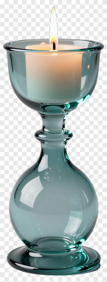 Glass Candle Holder With Lit Candle PNG