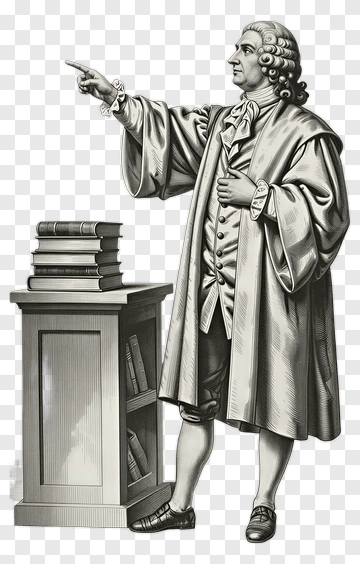Man In Historical Attire Pointing At Books PNG