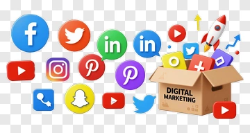 Digital Marketing Social Media Icons And Box PNG