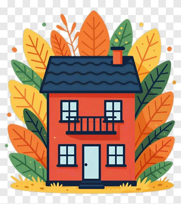 Colorful House Surrounded By Autumn Leaves PNG