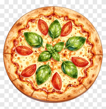 Pizza With Basil And Tomato Toppings PNG