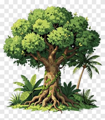 Cartoon Tree In A Lush Environment PNG