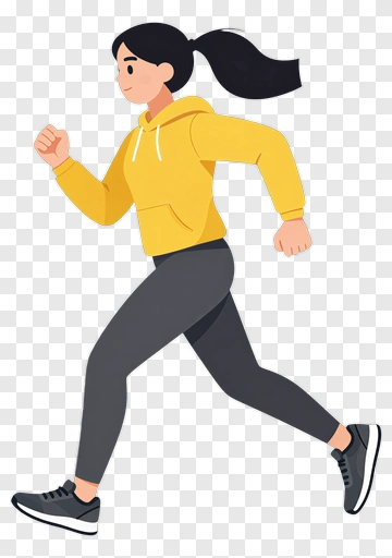 Cartoon Woman Running In A Yellow Hoodie PNG