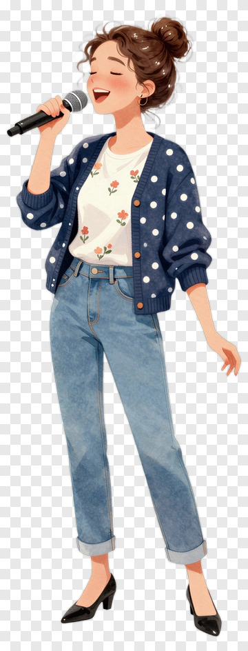 Singing Woman In Polka Dot Sweater PNG