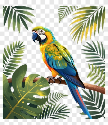 Colorful Macaw Parrot Sitting On A Branch PNG