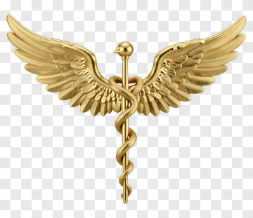 Golden Caduceus With Wings PNG