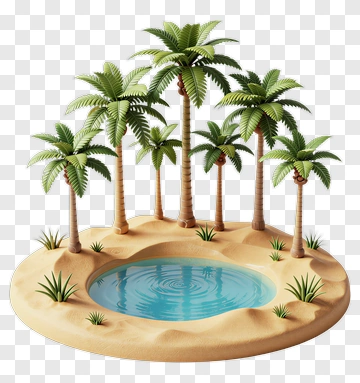 Tropical Island With Palm Trees And Water Pool PNG