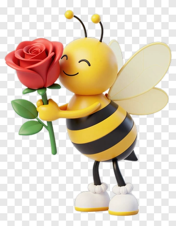 Cartoon Bee Holding A Rose PNG