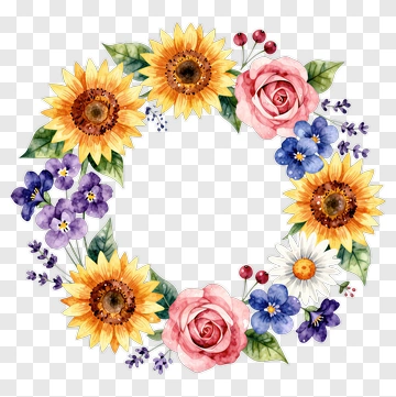 Floral Wreath With Sunflowers And Roses PNG