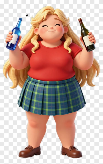 Cheerful Cartoon Woman Holding Drinks PNG