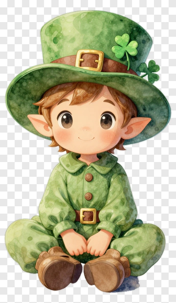 Cartoon Leprechaun Sitting With A Green Hat PNG