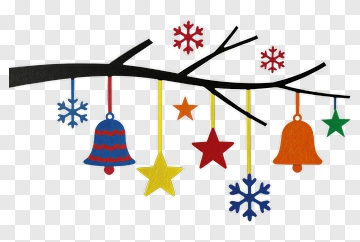 Colorful Christmas Ornaments Hanging From A Branch PNG