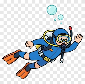 Cartoon Diver Swimming Underwater PNG
