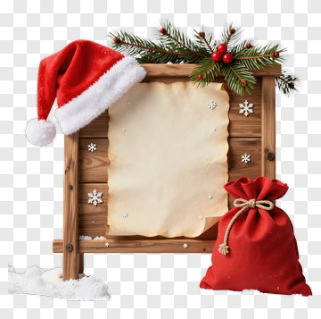 Christmas Notice Board With Santa Hat And Red Sack PNG
